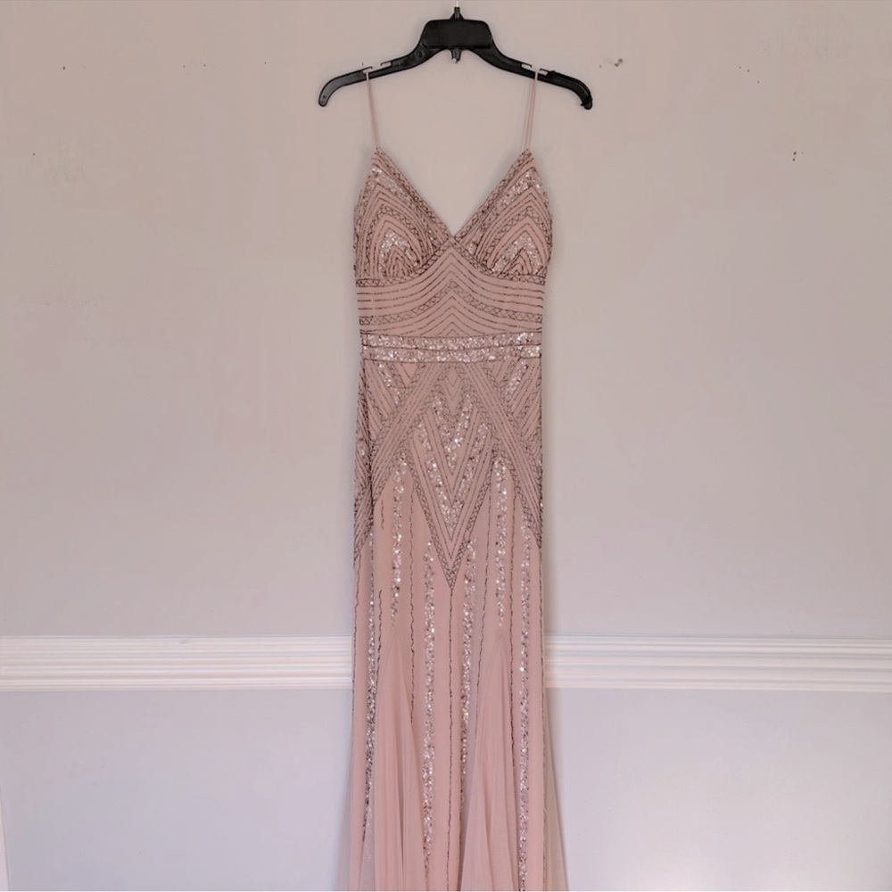 Marina Size 10 Blush Pink Beaded Sequined Long Formal Dress